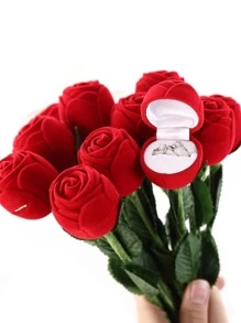 1pc Rose Shaped Ring Storage Box, Romantic Flower Design Creative Jewelry Box, Ring Case For Engagement Wedding Valentine's Day, Gift For Valentine's Day Back To School - Red - View 2