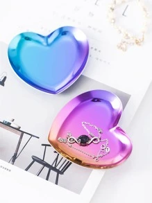 1pc Heart Shaped Jewelry Tray, Minimalist Stainless Steel Jewelry Display Holder For Home - Multicolor - View 3
