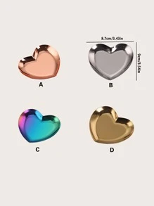 1pc Heart Shaped Jewelry Tray, Minimalist Stainless Steel Jewelry Display Holder For Home - Multicolor - View 4