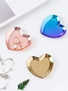 1pc Heart Shaped Jewelry Tray, Minimalist Stainless Steel Jewelry Display Holder For Home - Multicolor - View 5