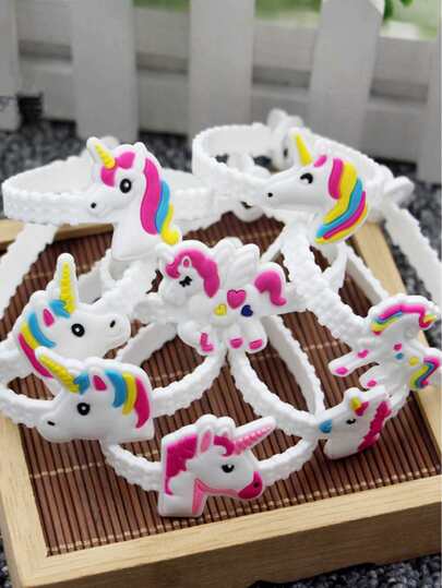 5入組塑料腕帶手鍊可愛隨機卡通獨角獸生日派對禮品兒童禮物