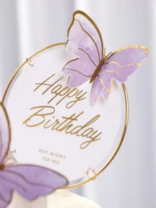 10 piezas decoraciones de mariposa para pastel, tapa de pastel acrílica de feliz cumpleaños, mariposas de simulación para decoración de fiesta de boda, regreso a la escuela, día de San Valentín - Morado - Ver 2