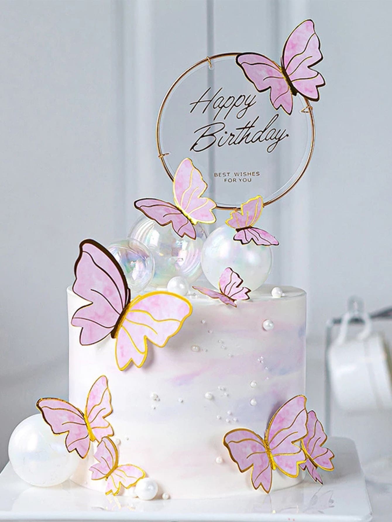 10 piezas/set decoración de pastel en forma de mariposa, adorno de pastel de decoración de mariposa de papel moderno para fiesta de cumpleaños - Rosa - Ver 1