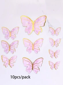 10 piezas/set decoración de pastel en forma de mariposa, adorno de pastel de decoración de mariposa de papel moderno para fiesta de cumpleaños - Rosa - Ver 3