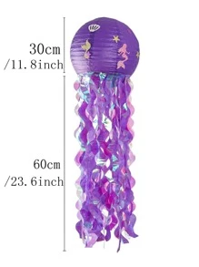 Mới Nàng Tiên Cá Sứa Đèn Lồng Giấy, Dùng Một Lần Bộ Đồ Ăn Cho Nàng Tiên Cá Theo Chủ Đề Trang Trí Tiệc Sinh Nhật DIY Cưới Cung Cấp - Màu tím - Xem 3