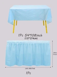 2pcs Plain Disposable Tablecloth, Blue PE Table Skirt For Party - Blue - View 3