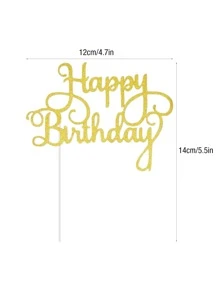 1 pieza Topper de pastel de feliz cumpleaños inglés dorado, decoración de fiesta de cumpleaños accesorios de bricolaje para hornear - Dorado - Ver 2