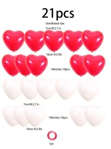 21pcs Heart Design Balloon, Valentine's Day Decoration Balloon, For Wedding Party Decor - Red and White - View 6