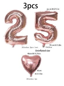 3 piezas número & con corazón globo - Oro rosa - Ver 3
