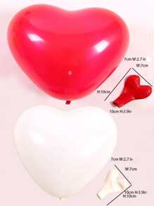 21pcs Heart Design Balloon, Valentine's Day Decoration Balloon, For Wedding Party Decor - Red and White - View 7