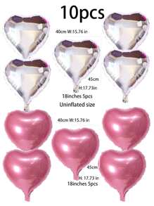 10pcs/1pack 18-Inch Floating Metallic Red & Silver Heart Shaped Foil Balloon For Valentine's Day Proposal Wedding Birthday Party Decor - Multicolor - View 6