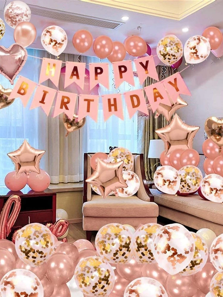 Lot Déco Anniversaire 17 Ans – Doré – Ballons Aluminium 17, Guirlande Happy Birthday, Confettis – Fête Fille/femme