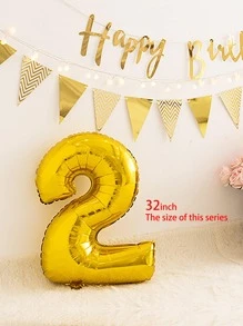 1pc Number Shaped Balloon, Modern PE Golden Decorative Balloon For Party, - Gold - View 3