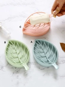 1pc Leaf Shaped Drain Soap Dish,Minimalistic Solid Soap Double Drainer,Bathroom Shower Soap Tray,Bathroom Supplies - View 1