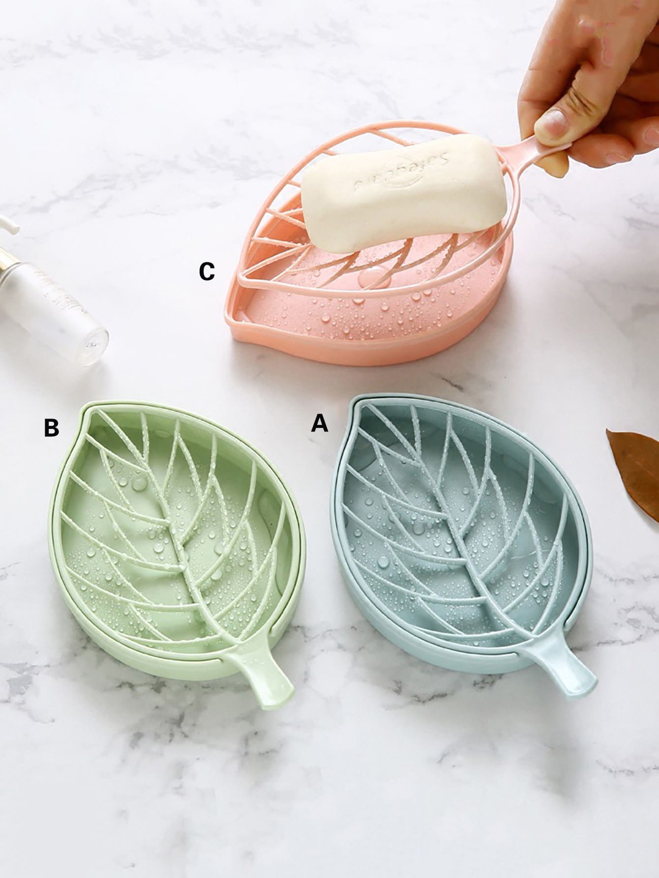 1pc Leaf Shaped Drain Soap Dish,Minimalistic Solid Soap Double Drainer,Bathroom Shower Soap Tray,Bathroom Supplies - View 1