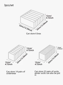 3 件装内衣隔层收纳袋袜子内衣收纳盒抽屉式收纳袋 - 灰色 - 查看 6
