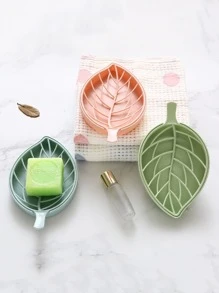 1pc Leaf Shaped Drain Soap Dish,Minimalistic Solid Soap Double Drainer,Bathroom Shower Soap Tray,Bathroom Supplies - View 2