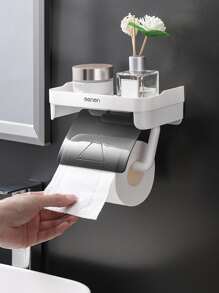 1pc Multifunction Plastic Storage Rack,Daily Letter Bathroom Organizer Placing Toilet Paper,Handphone Bathroom Decor - White - View 5