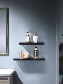 2件套纯色储物架，黑色壁挂式浴室储物架 - 查看 3