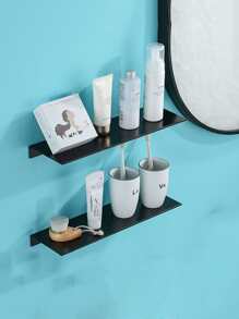 2件套纯色储物架，黑色壁挂式浴室储物架 - 查看 5