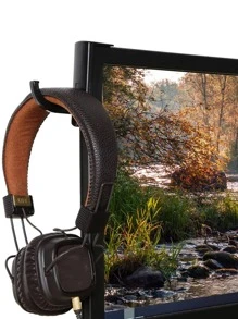 1pc Headset Wall Hook, Computer Side Adhesive Headphone Holder For Storage - Black - View 5