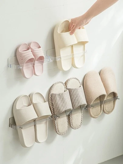 1入浴室拖鞋架，掛牆門後鞋子收納架，馬桶收納架，適用於浴室牆面鞋子儲藏，臥室和客廳門後家用拖鞋組織架(隨機顏色)