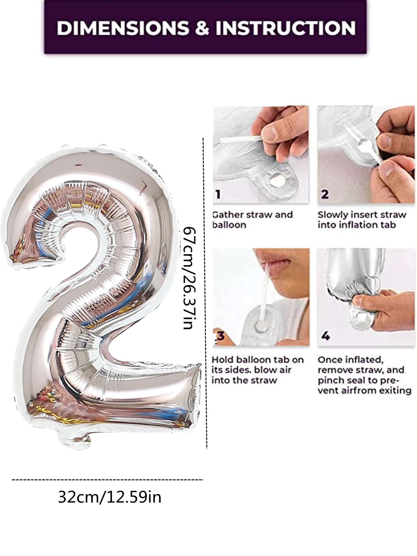 1 个数字形状大气球，30 英寸金属银色数字气球，生日派对装饰气球，返校情人节 - 銀色 - 查看 3