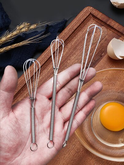 1pc 5inch/6inch/7inch Reusable Stainless Steel Spring Whisk,Daily Solid Quick Egg Whisk For Kitchen