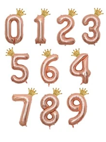 1pc Number & 1pc Crown Birthday Anniversary Party Balloon (Without Inflation Straw, Crown And Number Are Separated) - Rose Gold - View 1