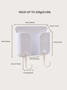 1pc Wall Mounted Storage Rack, Multifunction Phone Charging Rack With Hook For Home - White - View 2