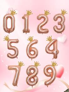 1pc Number & 1pc Crown Birthday Anniversary Party Balloon (Without Inflation Straw, Crown And Number Are Separated) - Rose Gold - View 2