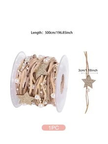1roll Christmas Faux Pearl & Star Decor Ribbon - Multicolor - View 3