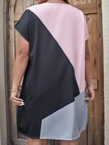 SHEIN LUNE Plus Colourblock Batwing Sleeve Dress - Multicolor - View 2