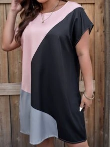 SHEIN LUNE Plus Colourblock Batwing Sleeve Dress - Multicolor - View 5