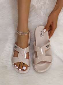 女士字母細節時尚拖鞋 - 杏色 - 查看 1