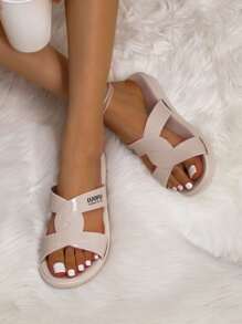 女士字母細節時尚拖鞋 - 杏色 - 查看 2