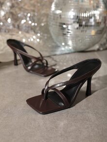 女士夾腳酒杯高跟時尚夏天T字帶涼鞋 - 棕色 - 查看 3