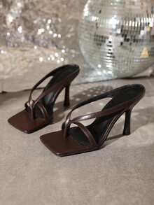 女士夾腳酒杯高跟時尚夏天T字帶涼鞋 - 棕色 - 查看 4