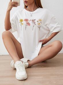 SHEIN EZwear 印花落肩T恤 - 白色 - 查看 6