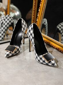 Giày cao gót họa tiết răng sói gợi cảm cho nữ (Họa tiết vải được sắp xếp ngẫu nhiên) - Đen và trắng - Xem 3
