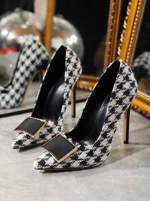 Giày cao gót họa tiết răng sói gợi cảm cho nữ (Họa tiết vải được sắp xếp ngẫu nhiên) - Đen và trắng - Xem 4