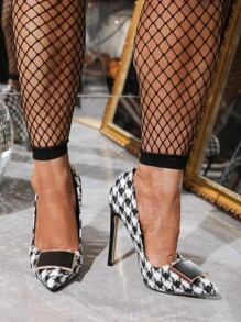Giày cao gót họa tiết răng sói gợi cảm cho nữ (Họa tiết vải được sắp xếp ngẫu nhiên) - Đen và trắng - Xem 5