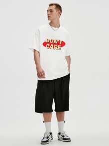 Áo thun nam tay rớt in hình khẩu hiệu, thoáng khí. - trắng - Xem 5