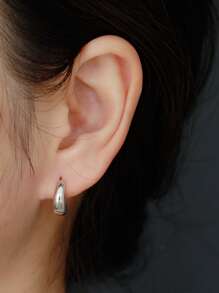 Pendientes de aro minimalista plata - Plateado - Ver 2