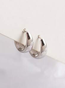 Pendientes de aro minimalista plata - Plateado - Ver 3