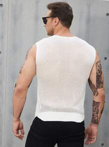 Men Pocket Patched Pointelle Knit Top - White - View 2