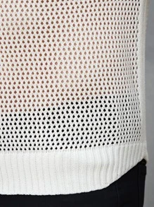 Men Pocket Patched Pointelle Knit Top - White - View 5