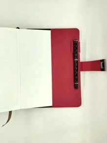 1pc Hot Stamping Cover Notebook, Vintage Flower Frame Design Notebook For School Student, Office - Red - View 3