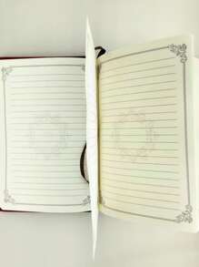 1pc Hot Stamping Cover Notebook, Vintage Flower Frame Design Notebook For School Student, Office - Red - View 4