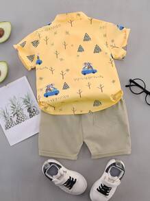SHEIN Young Boy Cartoon Graphic Button Front Shirt With Shorts - Multicolor - View 2